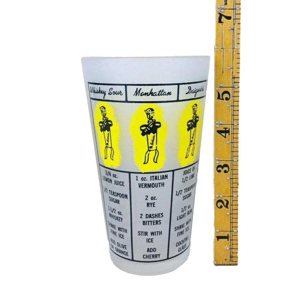 Vintage 50s Frosted Yellow Glass Federal Cocktail Recipe Drink Mixer Tumbler
